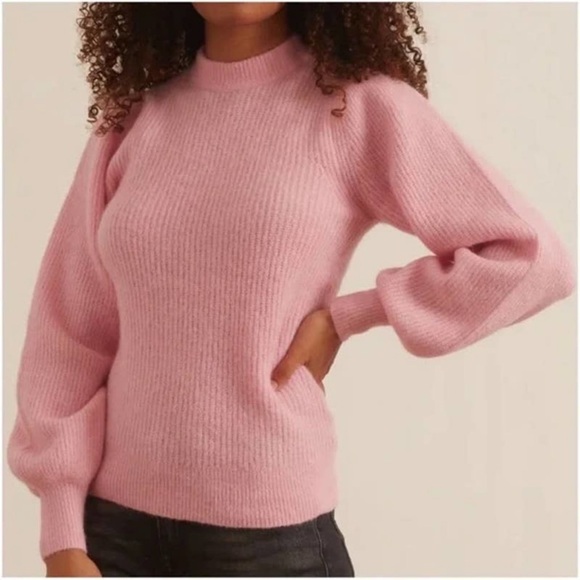 Ganni Sweaters - Ganni Wool Blend Balloon Sleeve Mock Neck Ribbed Sweater Pink Small